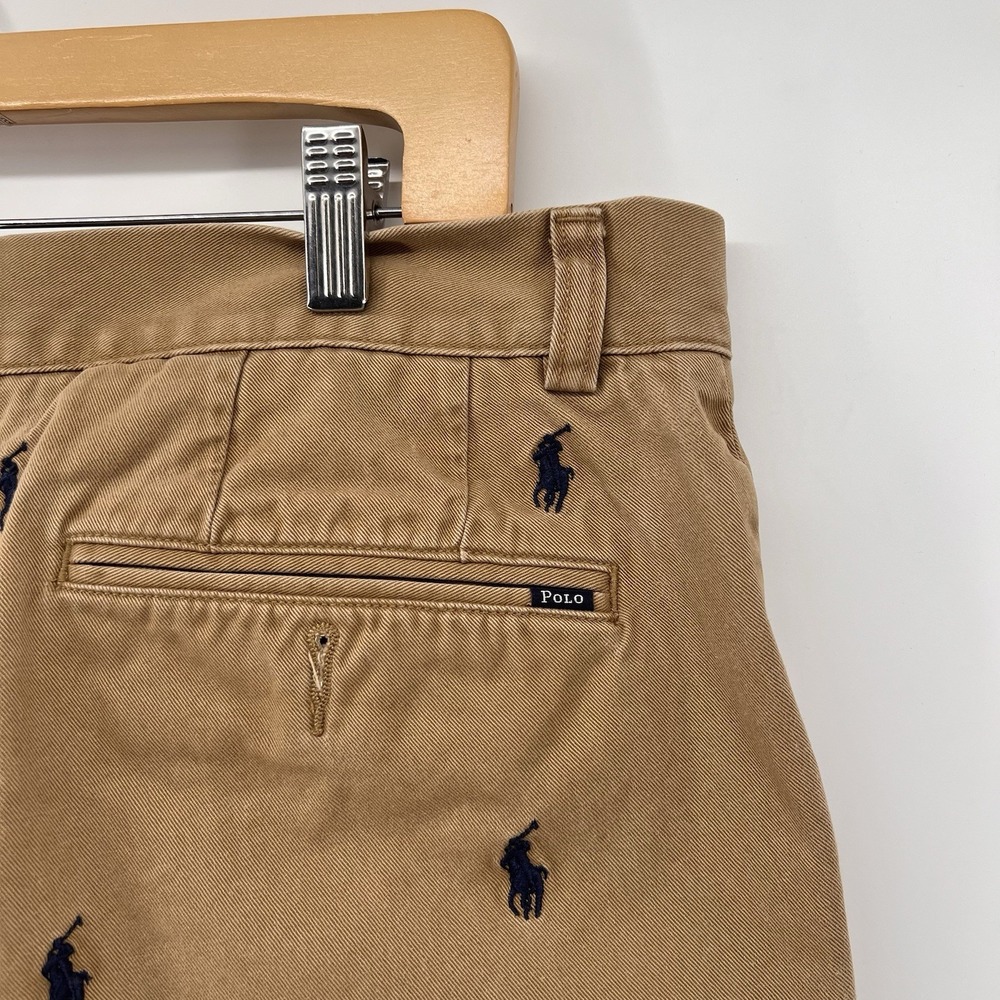 Polo Ralph Lauren Shorts Mens 34 Khaki All Over Pony Logo Embroidery Golf Chino - Picture 5 of 9